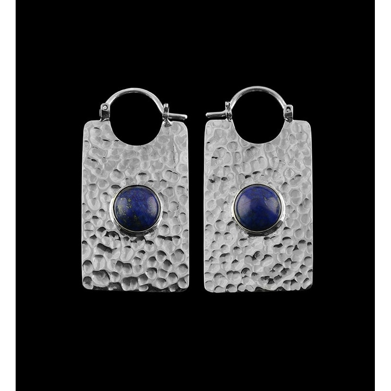 14G Lateral Lapis Lazuli Stone White Brass Hangers – Earrings
