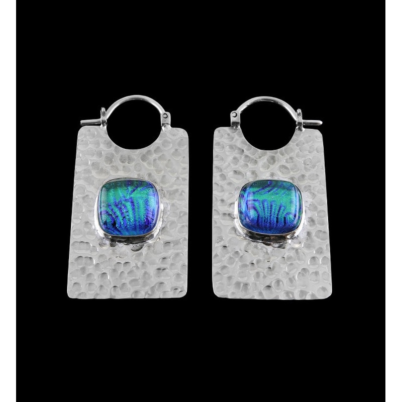 14G Lateral Pacific Green Dichroic White Brass Hangers – Earrings