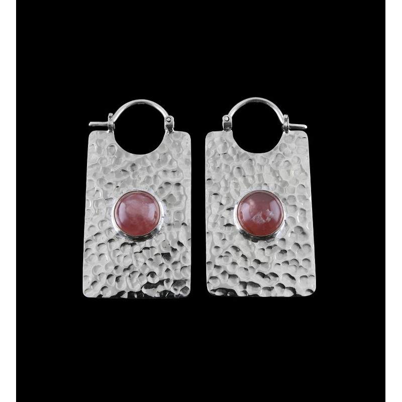 14G Lateral Rhodochrosite Stone White Brass Hangers – Earrings