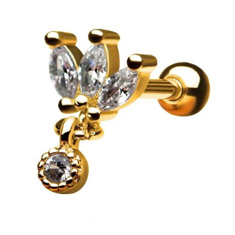 18G Gold PVD Lotus CZ Dangle Cartilage Barbell