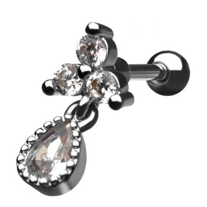 18G Trinity CZ Dangle Cartilage Barbell