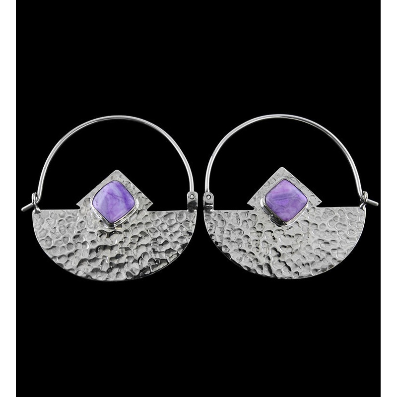 14G Accord Purple Agate Stone White Brass Hangers