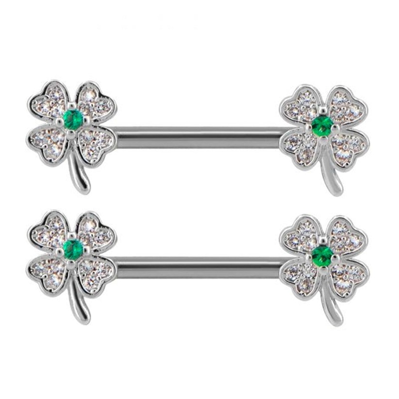 14G 4 Leaf Clover Nipple Ring Barbell