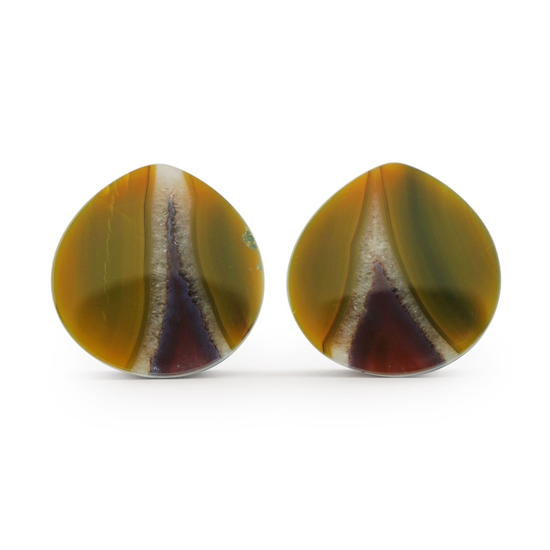 1 & 1/2″ (38mm) Timor Agate Teardrop Double Flare Plugs Version 2