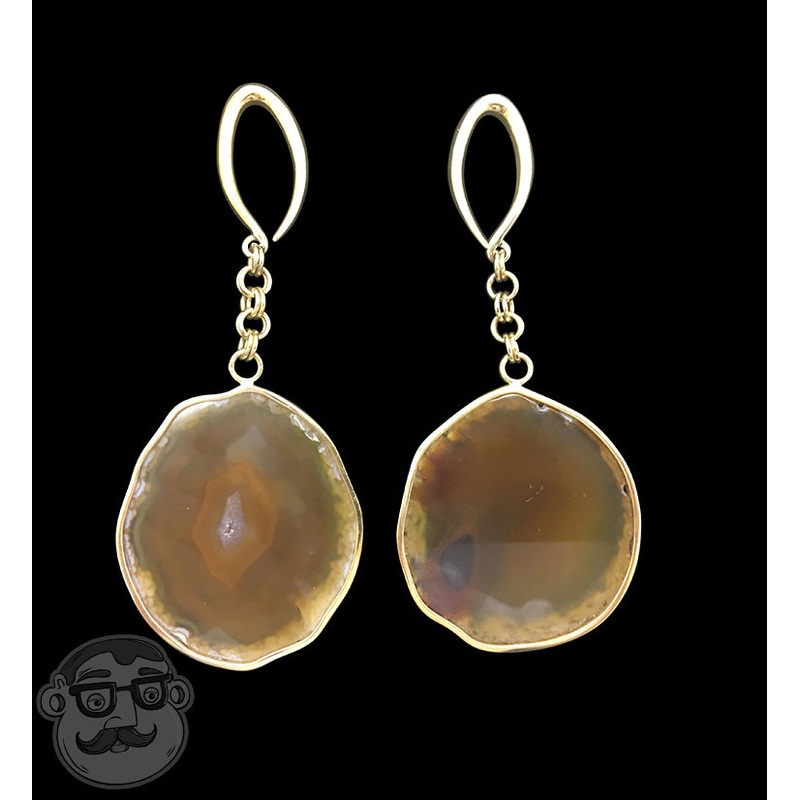 Yellow Agate Stone Brass Hangers