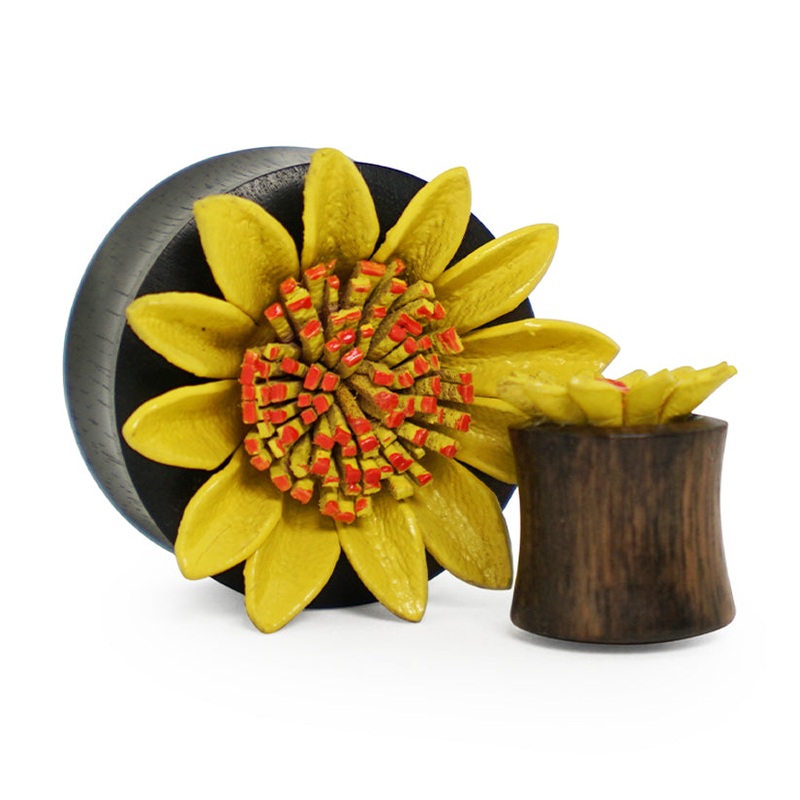 Yellow Sunflower Sono Wood Plugs 7/16″ (11mm) (pair)
