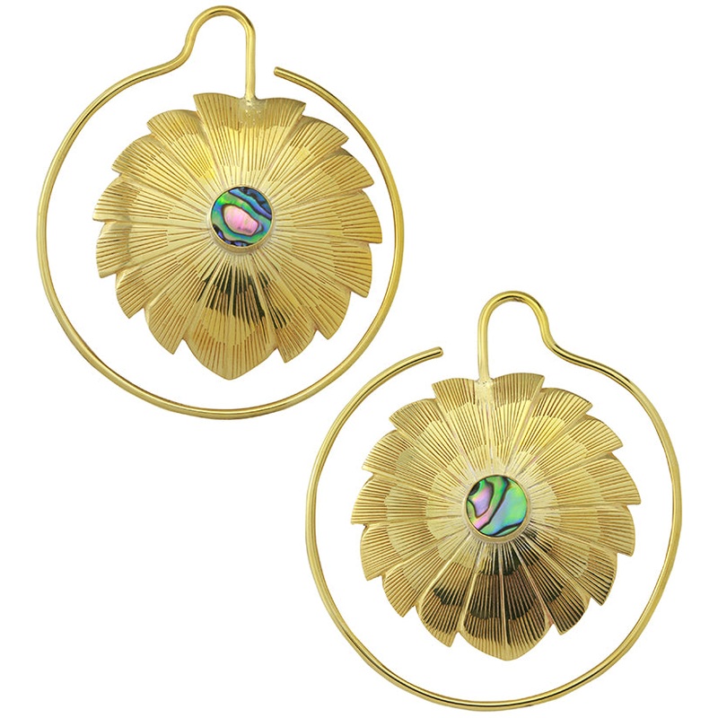 12G Abalone Blossom Brass Earrings