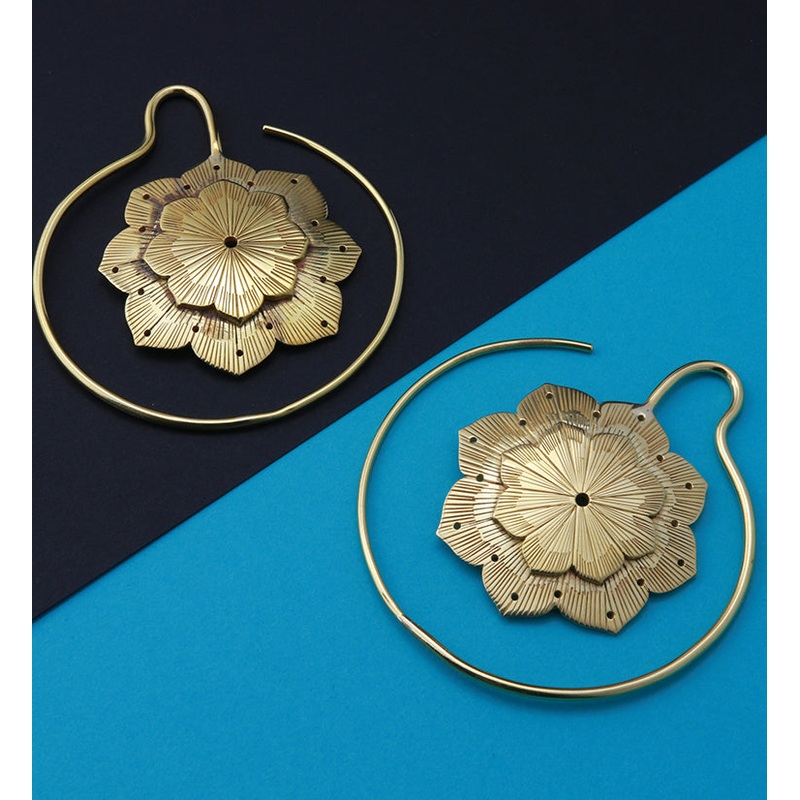 12G Ornate Flower Brass Ear Weights