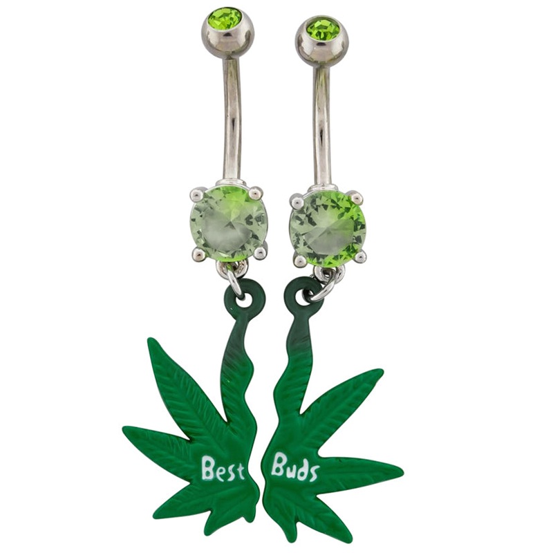 “Best Buds” Cannabis Green CZ Belly Button Rings
