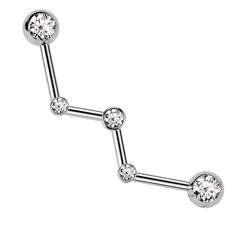 Zig Zag Clear CZ Stainless Steel Industrial Barbell