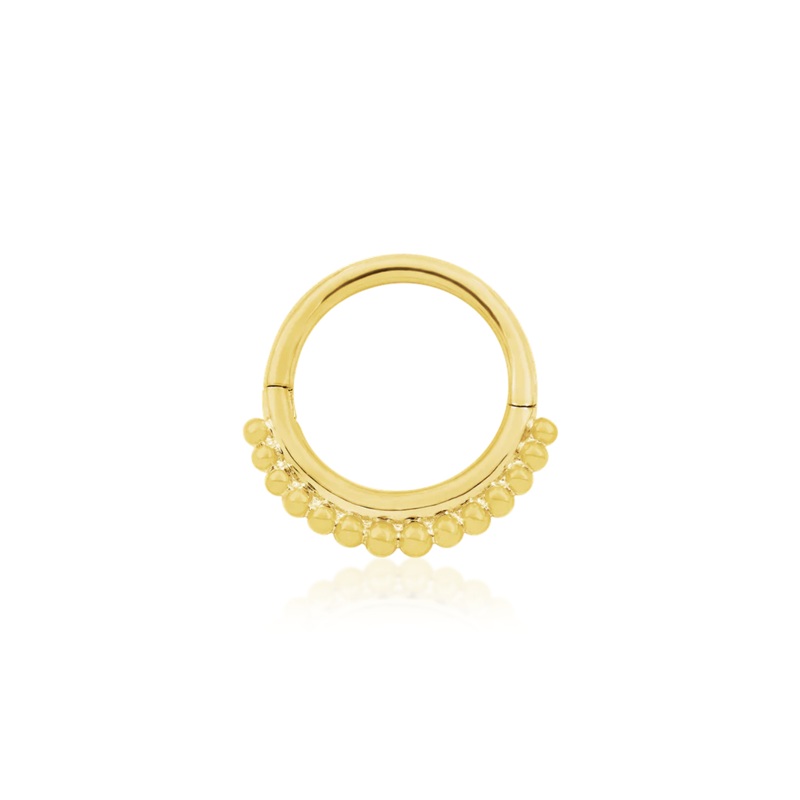 Gold Beaded Clicker from Junipurr 14K Yellow Gold 16 G 5/16″ (8mm)