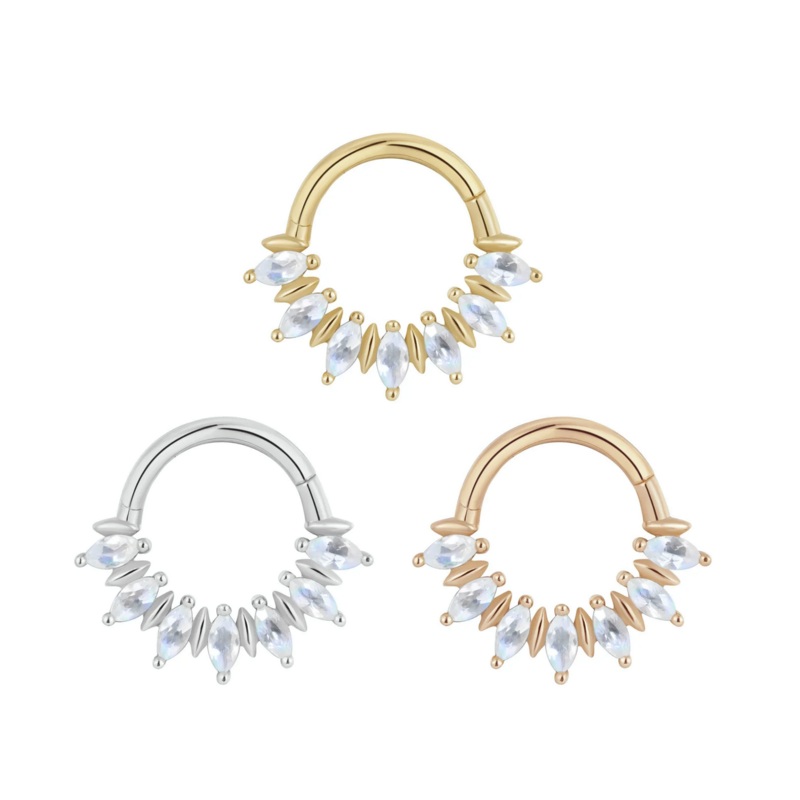 Purpose Clicker with Rainbow Moonstone From Buddha 14K Yellow Gold