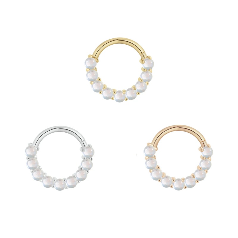Revel Clicker with Rainbow Moonstone From Buddha 14K Yellow Gold