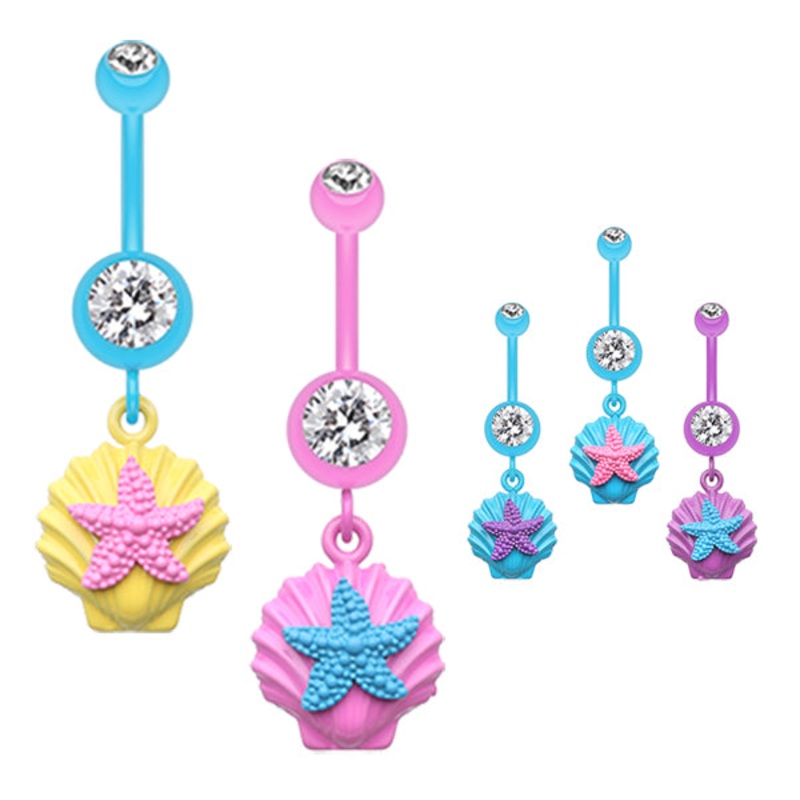 Ariels Rainbow Shell Belly Dangles Pink