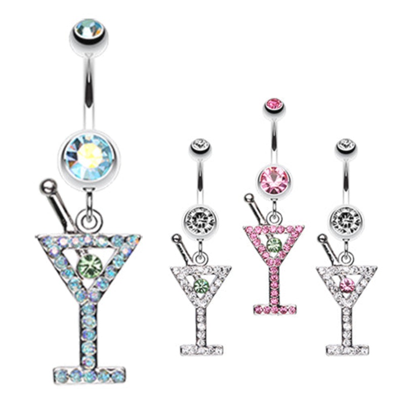 French Martini Belly Dangle Crystal