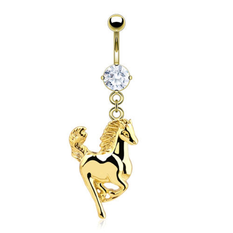 Giddyup Horse Belly Ring with Gold Plating Crystal