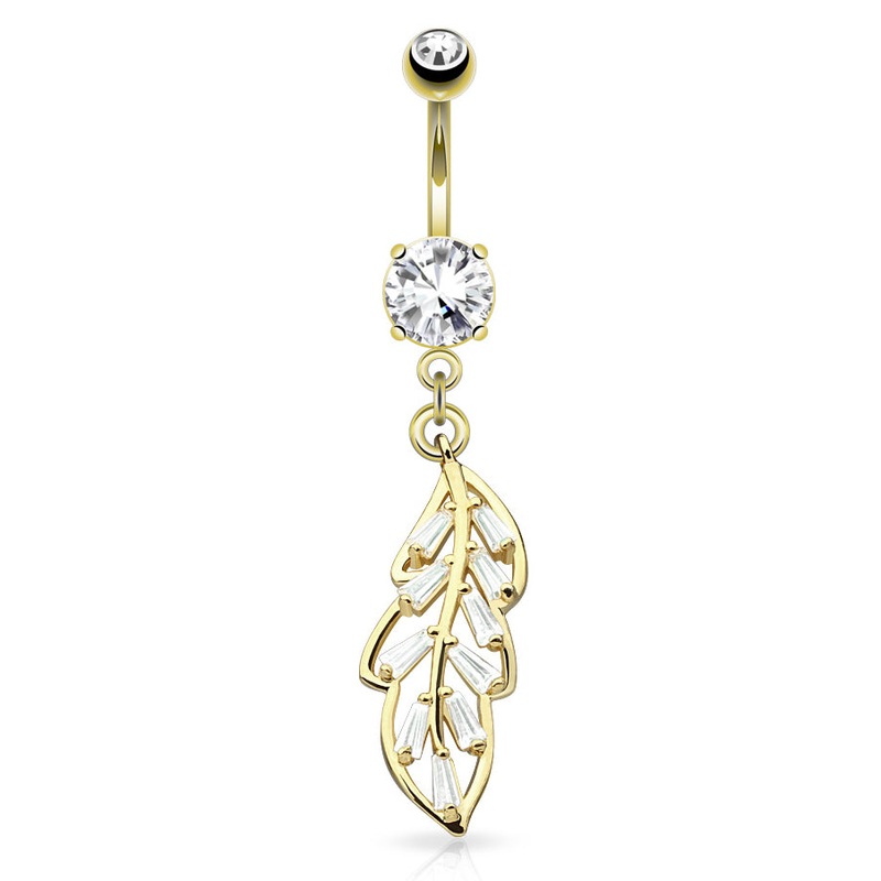 Jungle Gems Leaflet Belly Dangle with Gold Plating Crystal