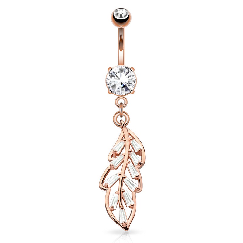 Jungle Gems Leaflet Belly Dangle with Rose Gold Plating Crystal