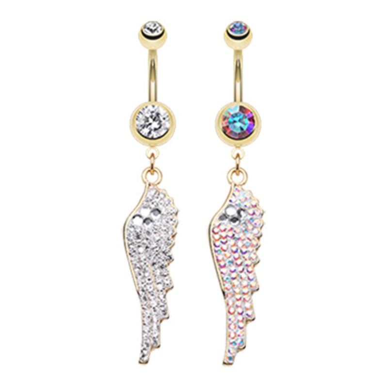 Malaikat Angel Dangly Navel Ring in Gold Aurora Borealis