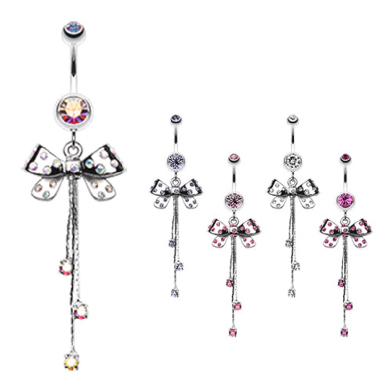 Polka Dot Party Bow Belly Ring Crystal
