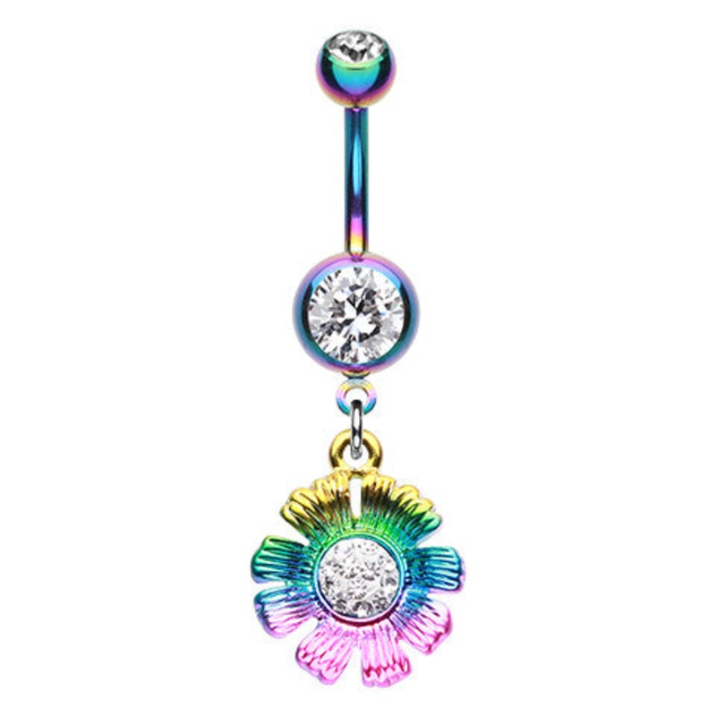 Rainbow Flower Burst Navel Bar Rainbow