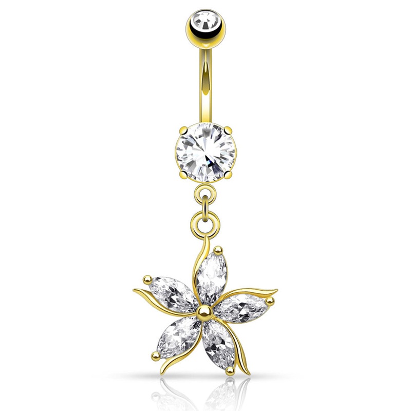 Antoinetta Daisy Petal Belly Ring with Gold Plating Crystal