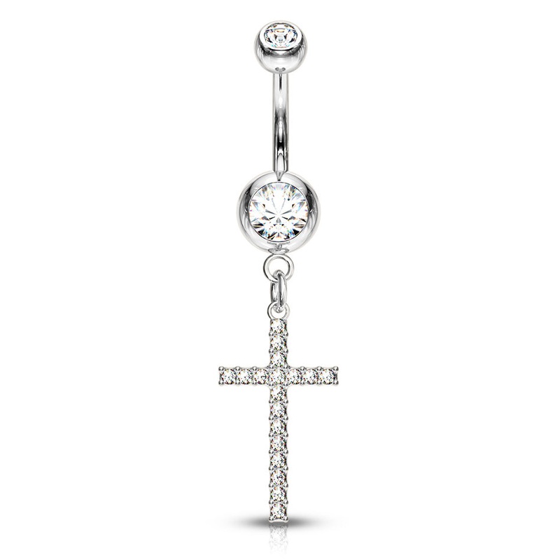 Adriel’s Glittering Cross Belly Ring Crystal