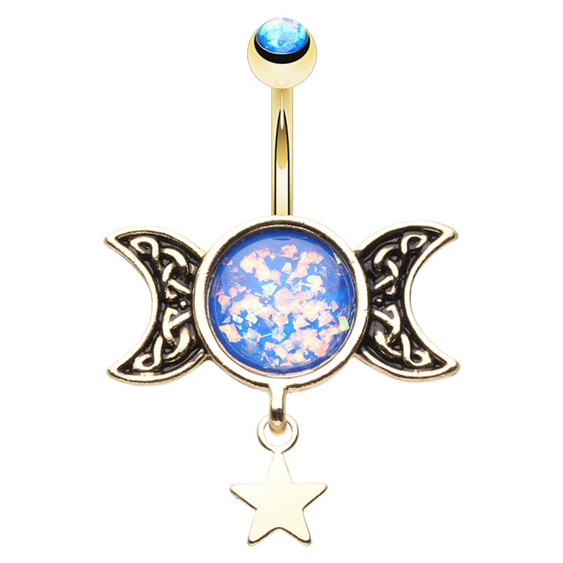 Ancients Opal Moon Belly Dangle with Gold Plating Indigo Blue