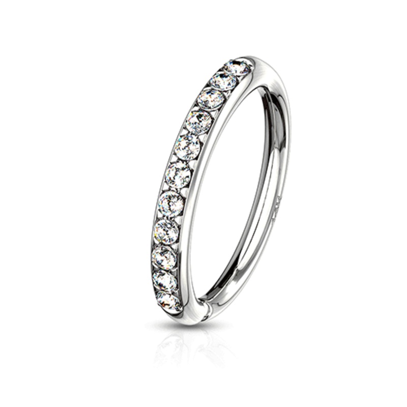 Crystal Paved Body Jewellery in 14K White Gold. Ears, Nose, Eyebrow 5/16” (8mm) 16g