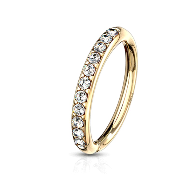 Crystal Paved Body Jewellery in 14K Yellow Gold. Ears, Nose, Eyebrow 5/16” (8mm) 16g