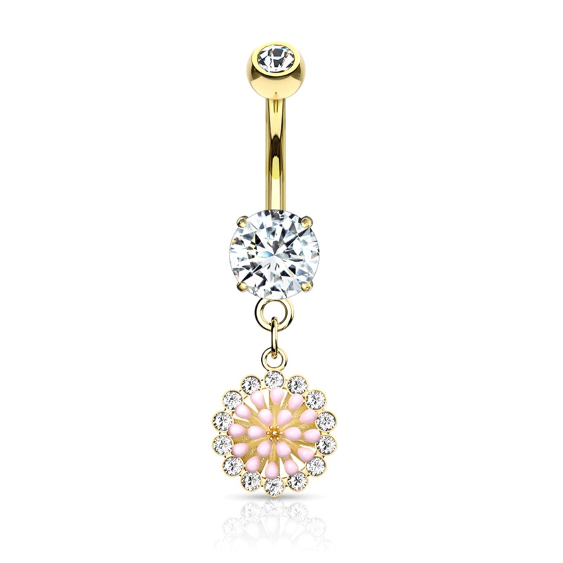 Zara Petal Navel Ring with Gold Plating Pink