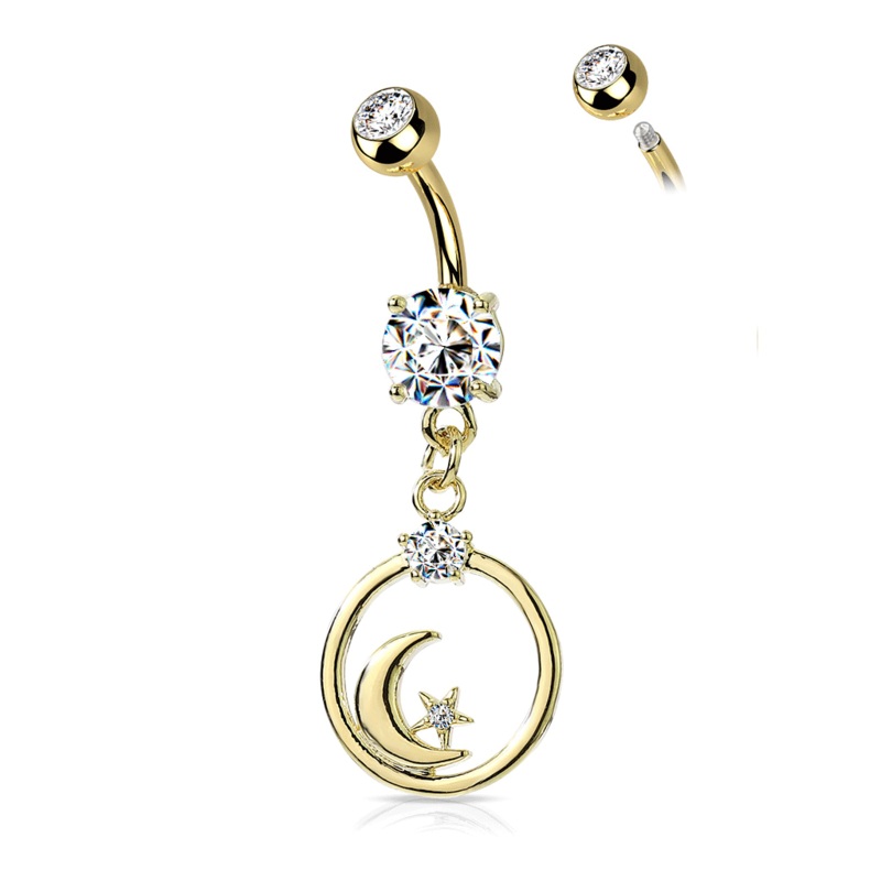 Alla Luna Belly Button Dangle with Gold Plating Crystal