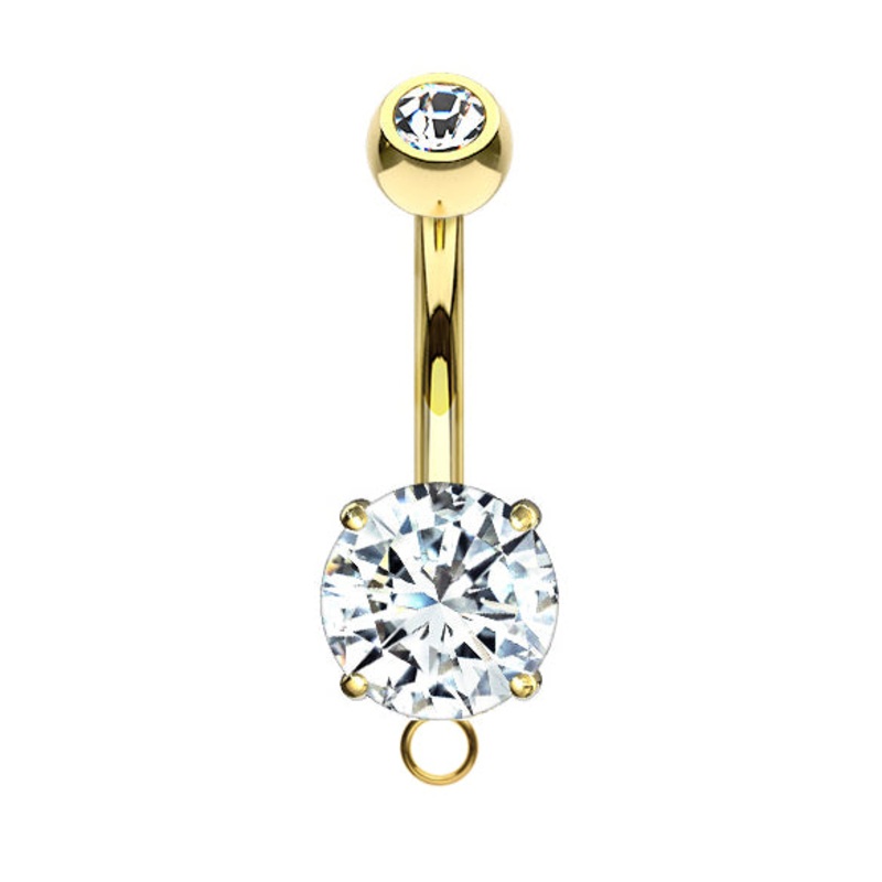 Prong Set Gem Charm Slave Belly Ring with Gold Plating Crystal