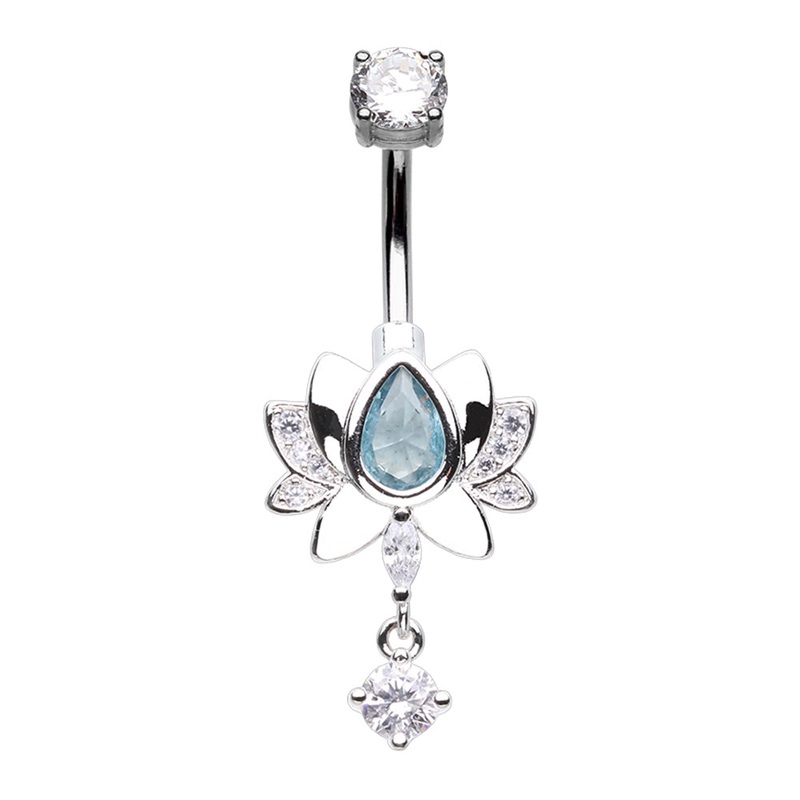Yogi Lotus Flower Navel Ring Aquamarine