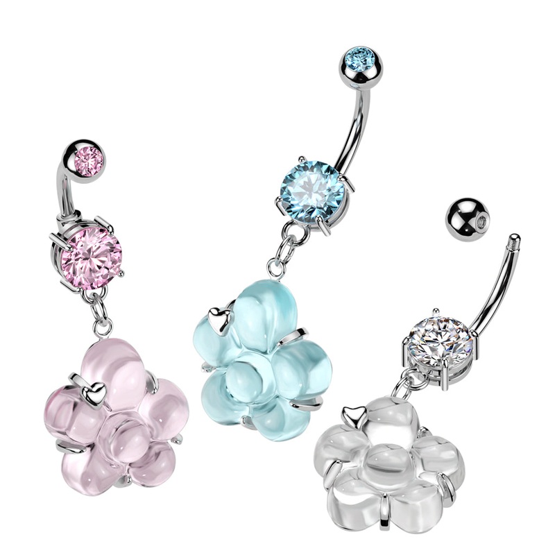 3D Bubble Bouquet Belly Dangle Aquamarine