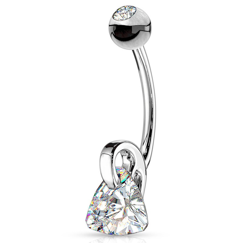 ViVi Triangle Belly Bar in 14K White Gold Crystal