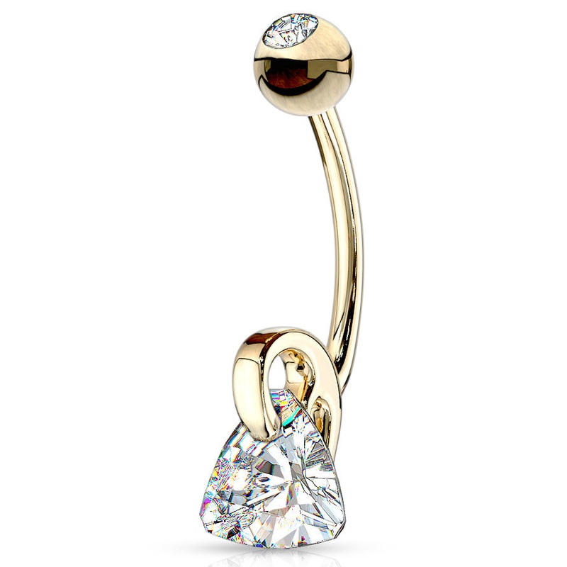 ViVi Triangle Belly Bar in 14K Yellow Gold Crystal