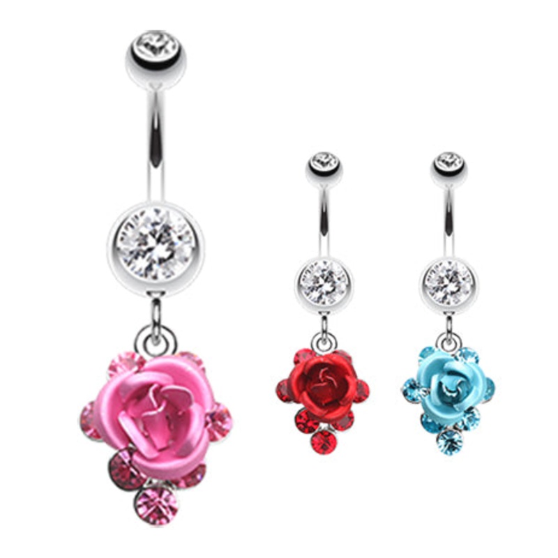 3D Metallic Ros Belly Dangles Aquamarine