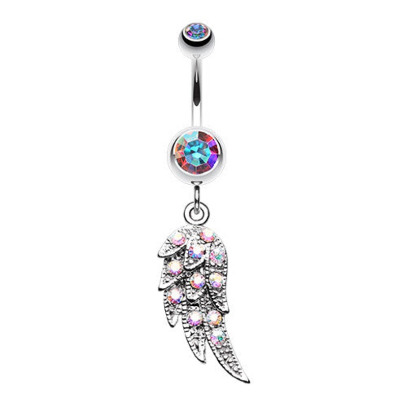 Angelic Wing Navel Piercing Bar Aurora Borealis