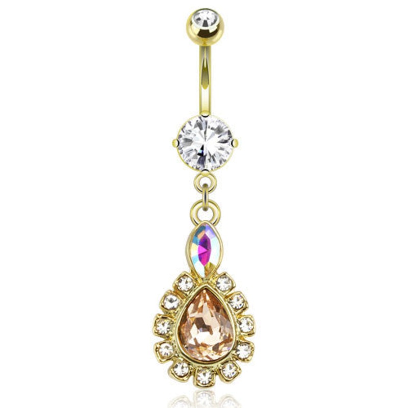 Apricot Cubic Zirconia Teardrop Navel Ring with Gold Plating 3/8” (10mm)