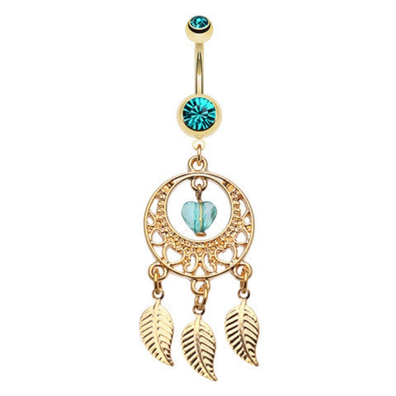 Viridian Dreams Belly Ring with Gold Plating Aquamarine