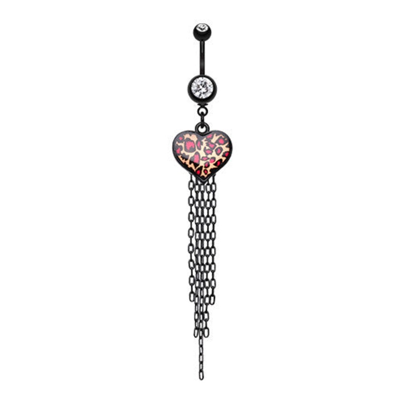Wild Leopard Heart Navel Ring Black