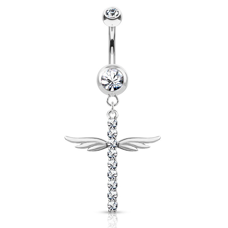 Winging It Cross Belly Dangle Crystal