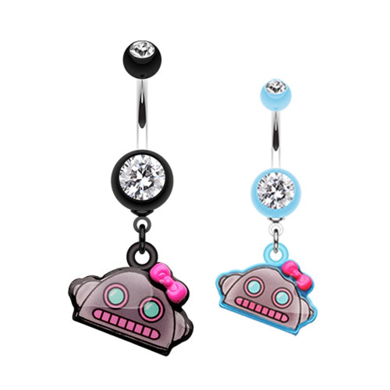 AI Brainy Bot Dangling BellyRing Black