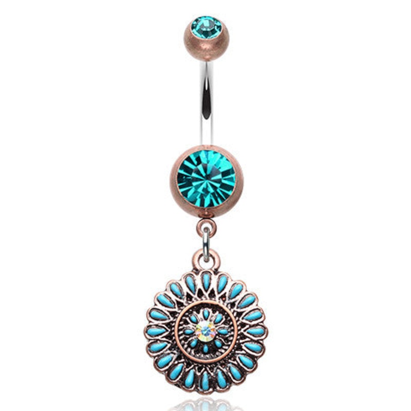 Antique Boho Sahasrara Chakra Belly Button Ring Aquamarine