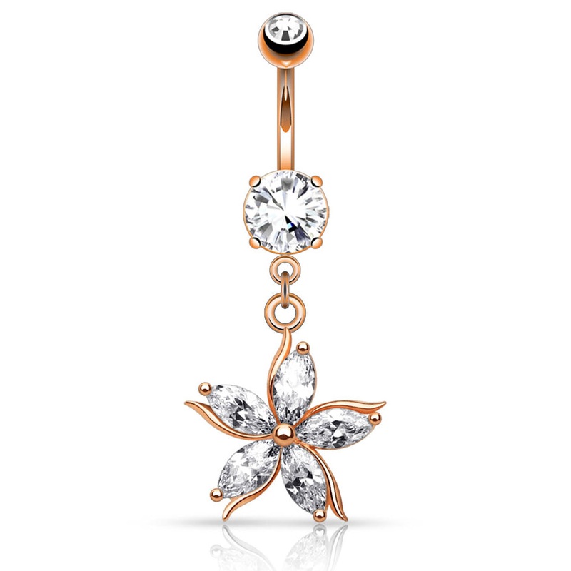 Antoinetta Daisy Petal Belly Ring with Rose Gold Plating Crystal