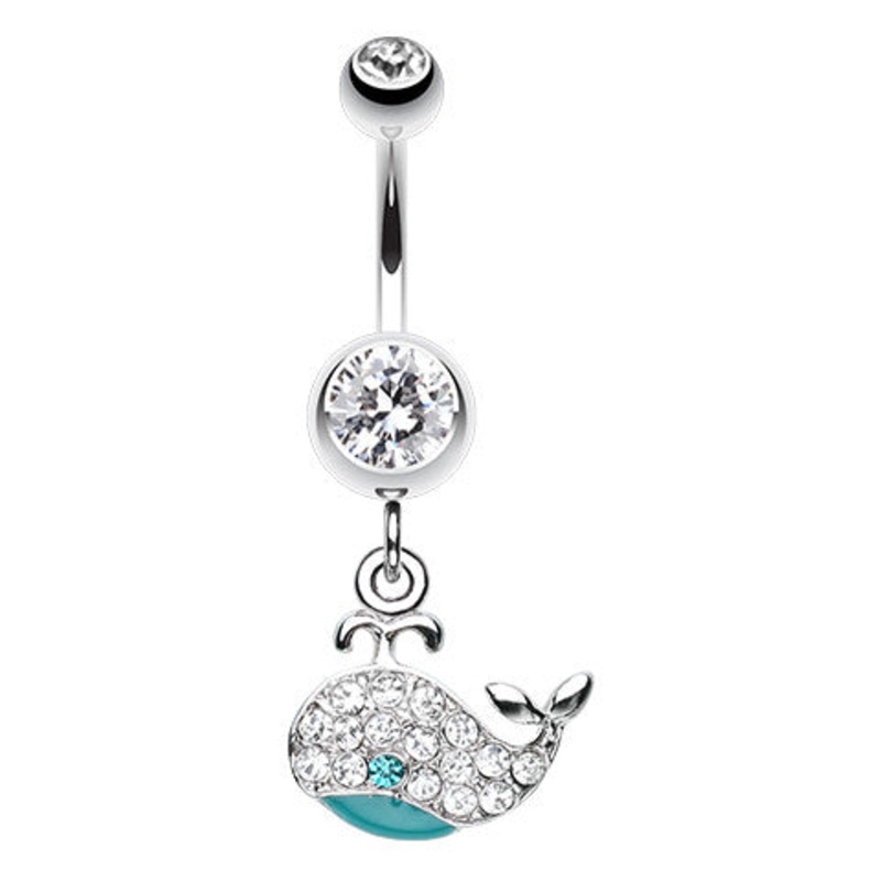 Whopper Whale Navel Ring Crystal