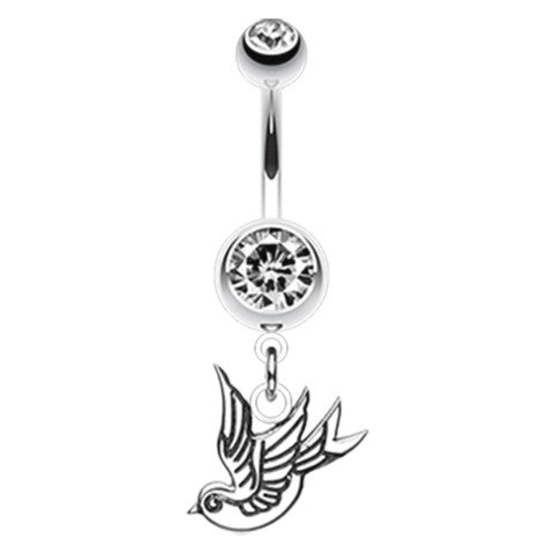 Yogi Freedom Bird Dangle Belly Button Bar Crystal