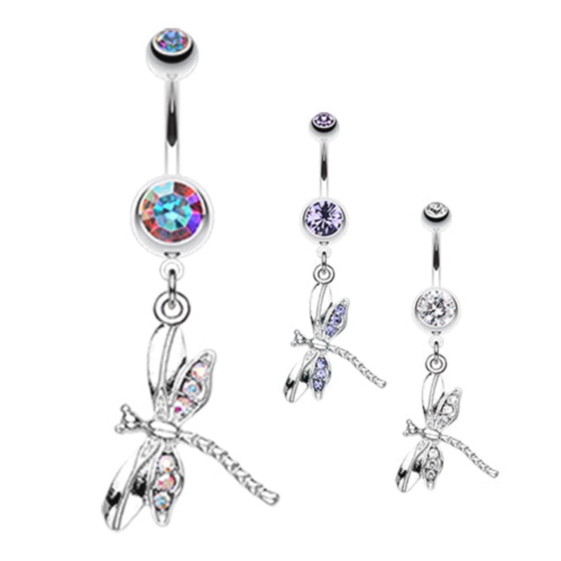 Zoom Dragon Fly Belly Ring Aurora Borealis