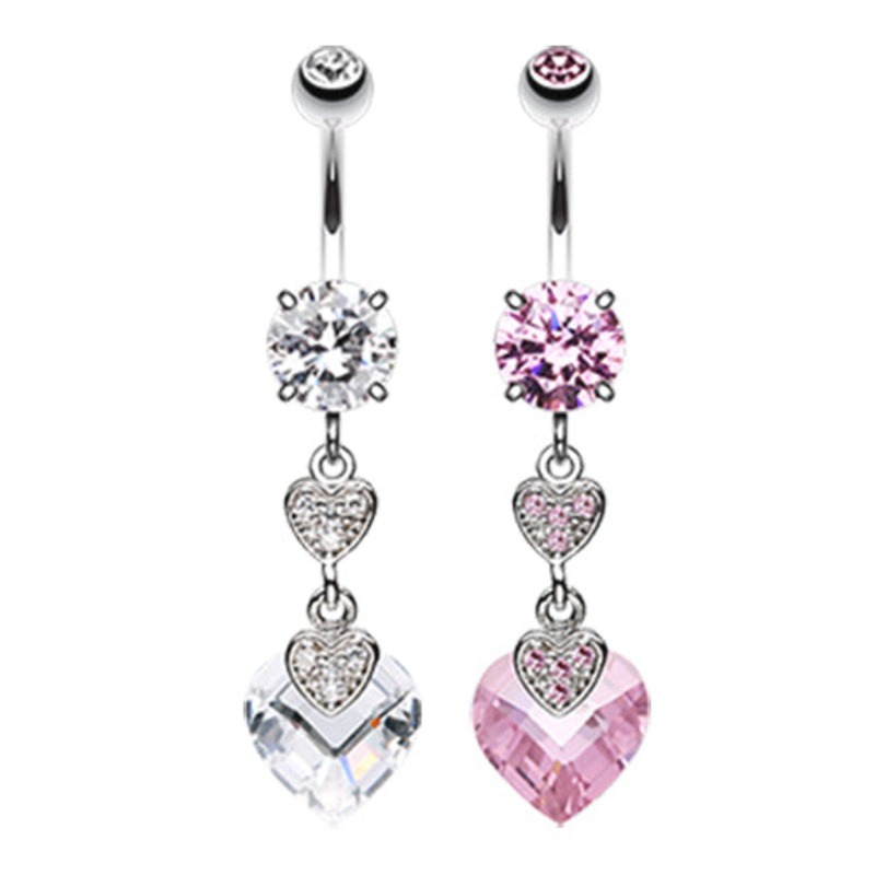 Allure Duo Hearts Belly Button Ring Pink
